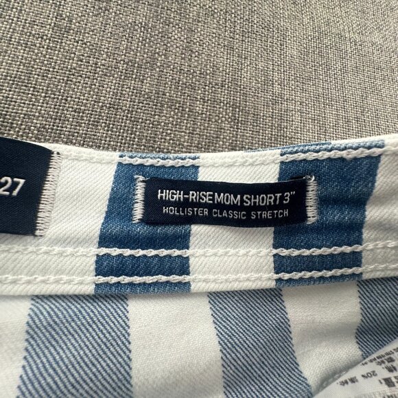 Hollister High Rise Cuffed Shorts Striped Blue White Button Up 5/27 Waist Cotton - Picture 5 of 12